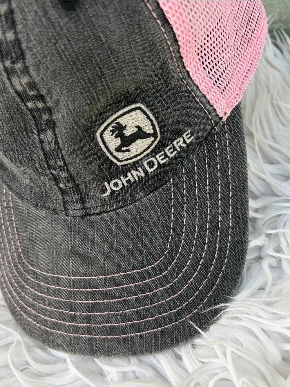 John Deere Pink & Black Women's Mesh Trucker Hat